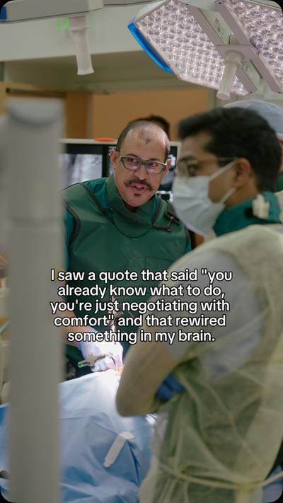 A surgeon in the SSF lab, with the caption: you already know what to do, you are just negotiating with comfort.