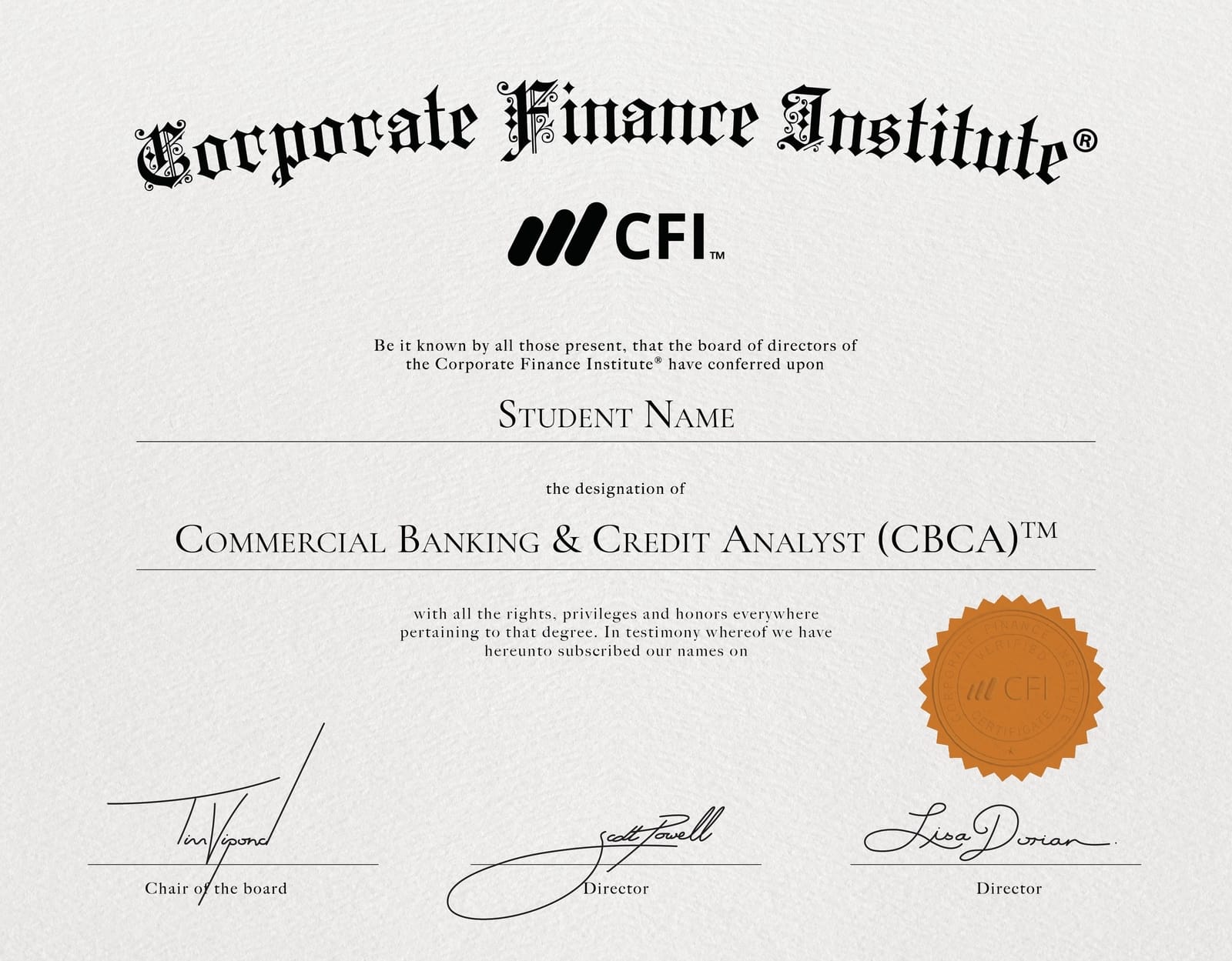 CBCA Certificate