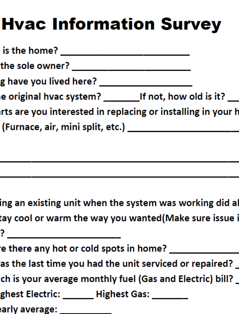 Example of HVAC Information Survey partial preview