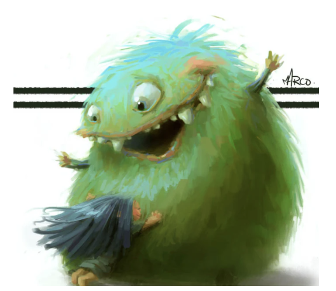 Adorable green art creature mascot